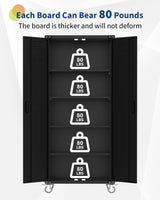 72" Garage Storage Cabinet with Wheels, Locking Metal Cabinet with Door Pegboard & 4 Adjustable Shelves, Heavy Duty Steel Rolling Tool Cabinet for Garage, Workshop, Home, Office - Black Tioutbot