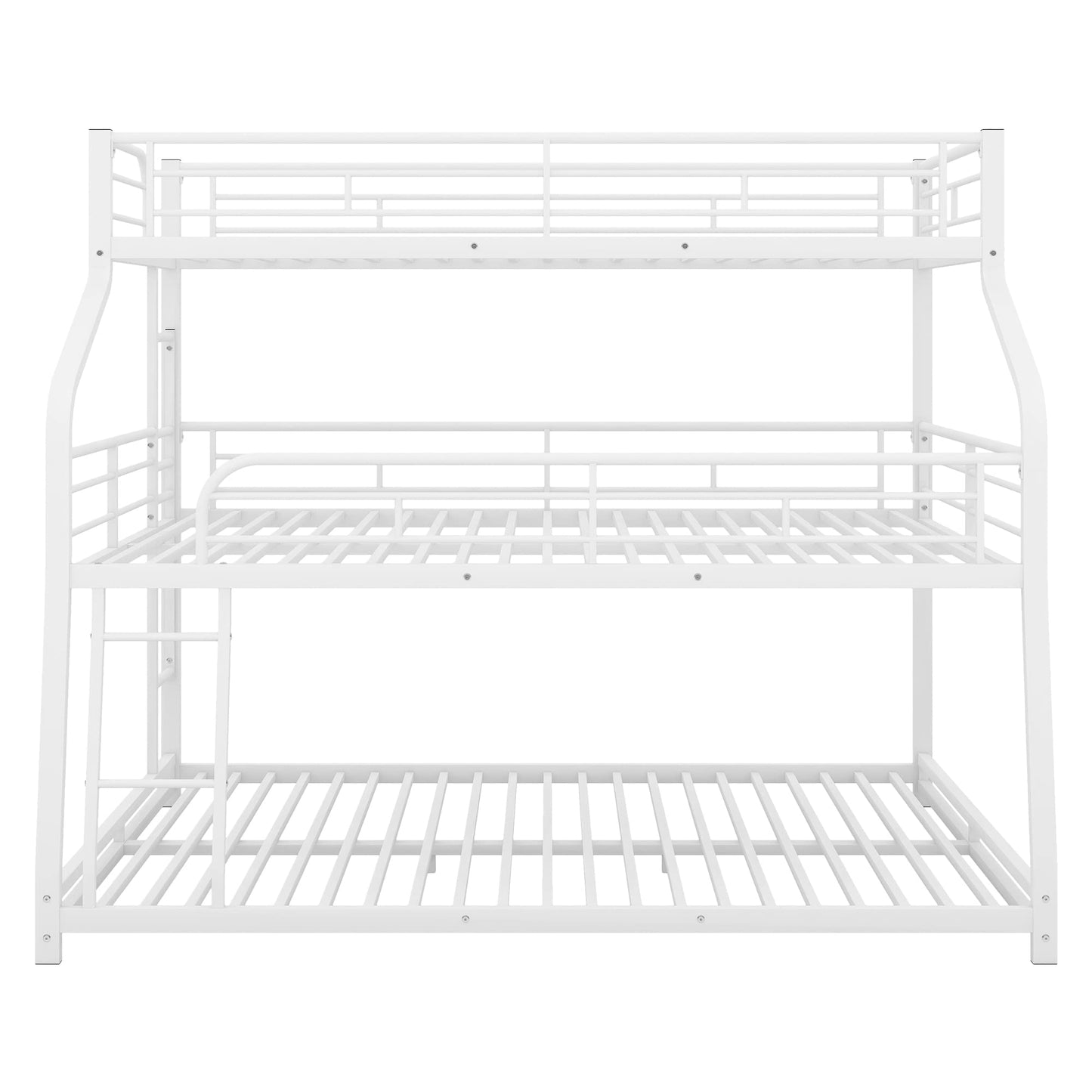 Harper & Bright Designs Triple Bunk Bed with Safety Guardrails, Twin XL/Full XL/Queen Size Metal Bunk Bed Frame with Ladder, Metal Steel Triple Bunk Bed for Kids Teens Adults (White)