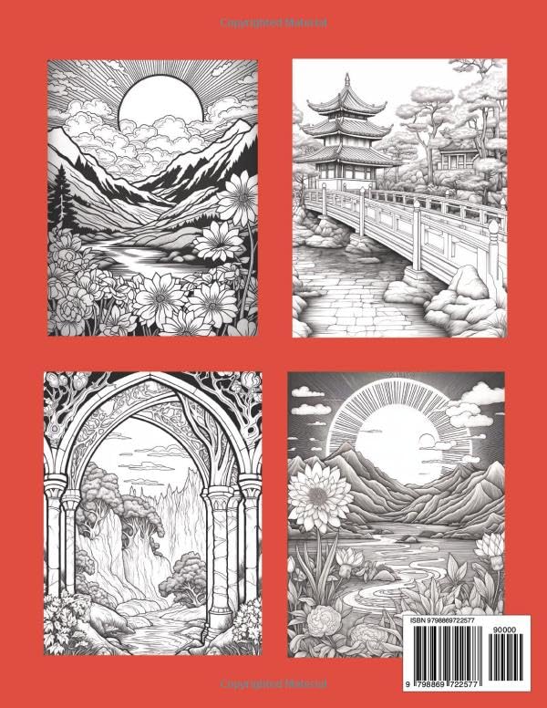 Relaxing Landscapes Adult Coloring Book Vol 2: Relaxing and Whimsical Landscapes for Coloring and Stress Relief | 60 Illustrations WoodArtSupply