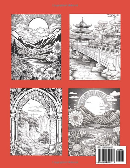 Relaxing Landscapes Adult Coloring Book Vol 2: Relaxing and Whimsical Landscapes for Coloring and Stress Relief | 60 Illustrations