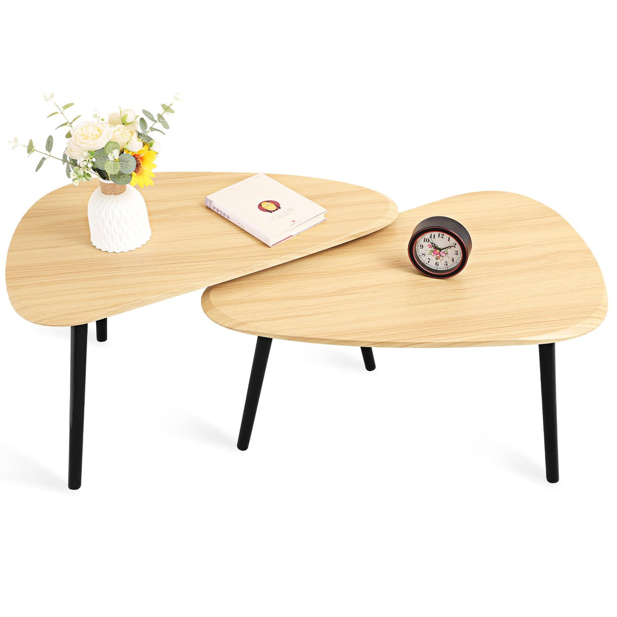 WDSHIYI Wood Nesting CoffeeTable Set of 2 Irregular Accent Table for Living Room Bedroom Industrial Small Stacking Side Tables for Couch,Natural WDSHIYI