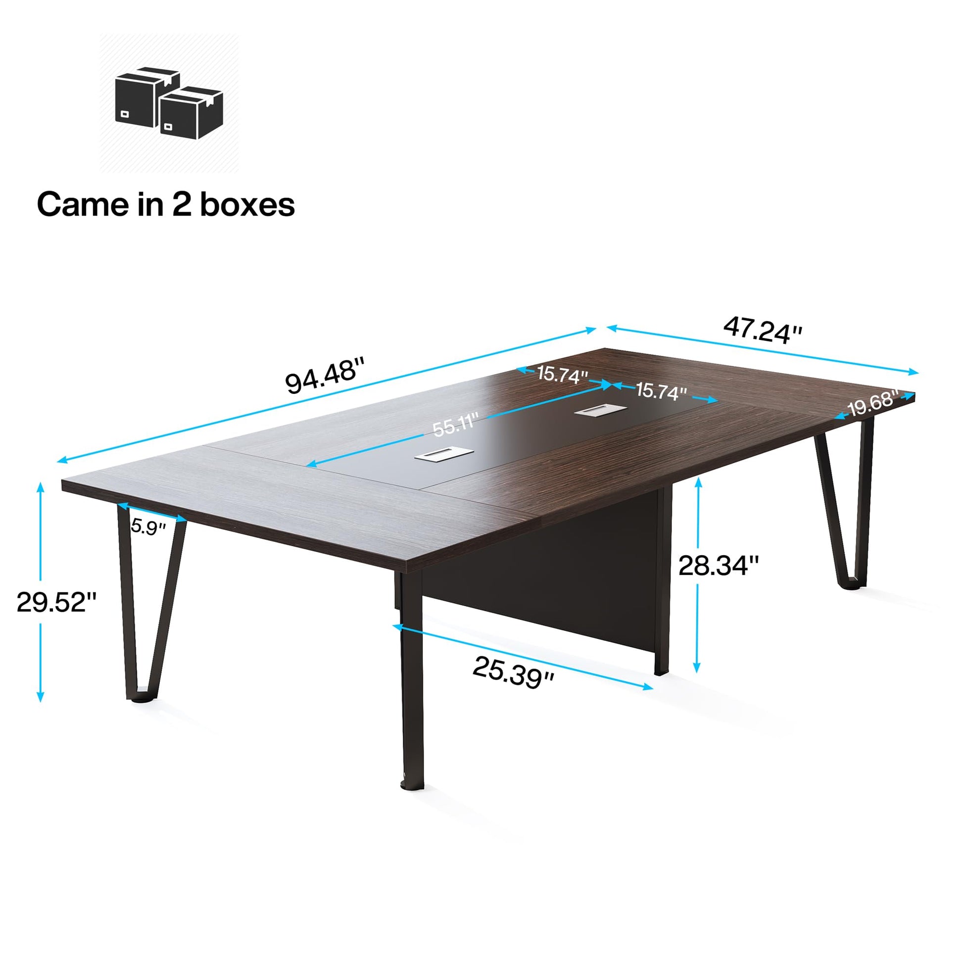 LITTLE TREE 8FT Conference Meeting Table for Conference Meeting Room, 12 People Rectangle Seminar Table Large Boardroom Tables for Office, 94.5W x 47.25D x 29.5H Inch, Black Brown - WoodArtSupply