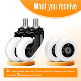 FVRITO 2 Pack Complete Caster Wheels Assembly for Razor Crazy Cart, with Extra 2 Front Rear Premium 76mm x 30mm Replacement Wheels for Crazy Cart CC DLX XL 360 Drifting Go Cart Kart Parts Accessories FVRITO