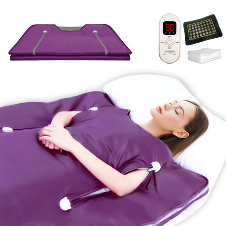 PINJAZE Natural Jade and Tourmaline Heat Far Infrared Sauna Blanket with Remote Control for Exercise Recovery Heating Detox 2-Zone Double Zipper Digital Display Portable Saunas for Home Relaxation PINJAZE