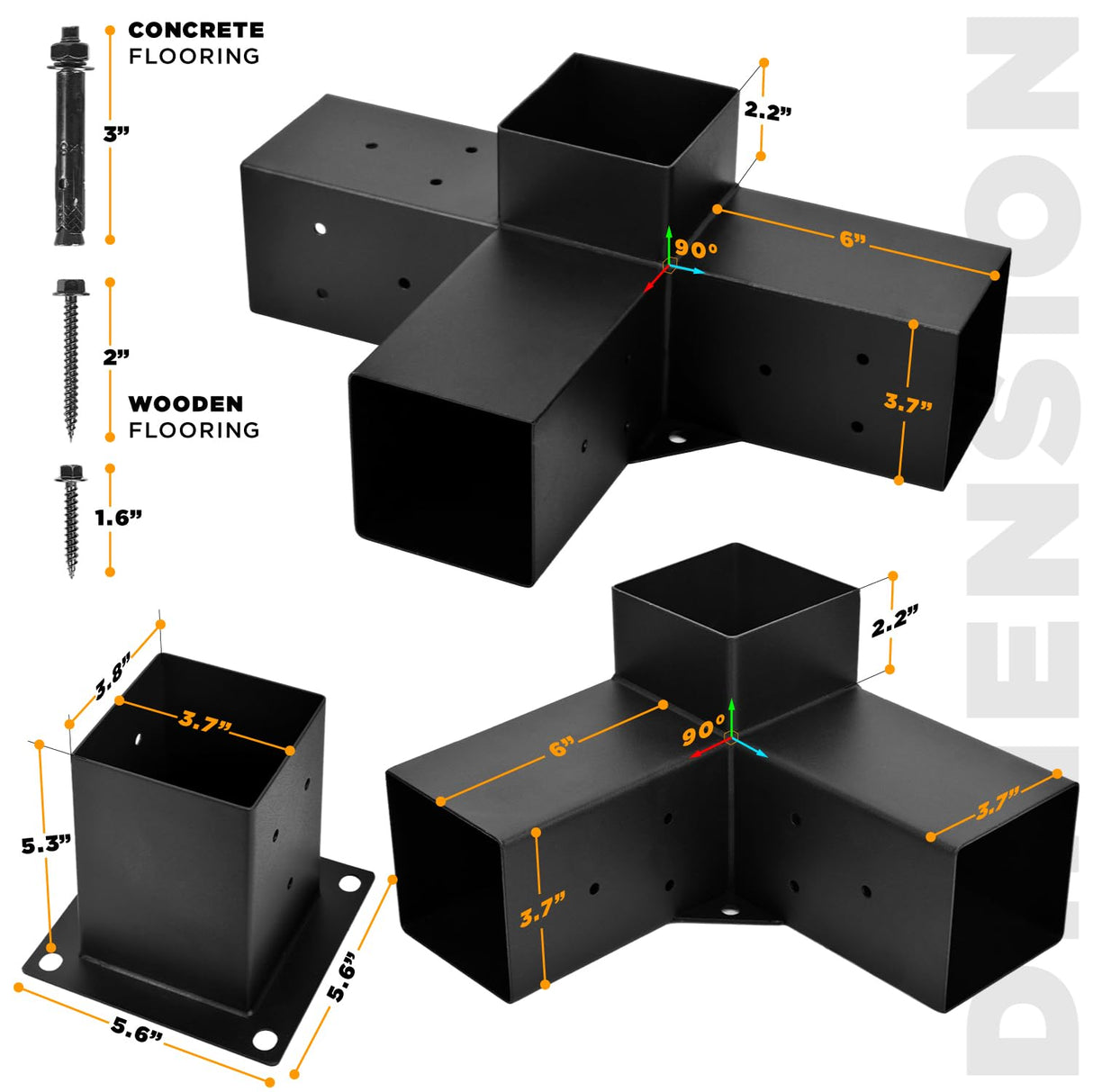 TPHUC Pergola Bracket, 3-Way Pergola Right Angle Bracket, Raised Wood Bracket for 4"x4" (Inner Dimensions: 3.5"x3.5") Wooden Beam, Pergola, Garden, Gazebo,... (Set 12) TPHUC