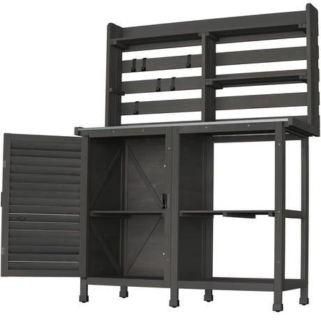 GDLF Potting Bench Table Large Garden Outdoor Work Bench Metal Tabletop Workstation with Storage Cabinet Shelf Dark Grey GDLF