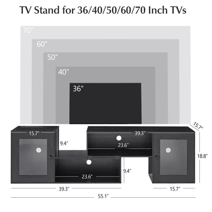 VECELO Deformable LED TV Stand with Power Outlets for 55/60/65/70 Inch Televisions, Gaming Entertainment Center with Cabinet for Living Room Bedroom, 4 AC Outlets & 2 USB-A Ports, Black