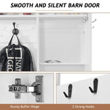 Farmhouse Mudroom Hall Tree with Shoe Storage, 79 Inch Hall Tree with Bench for Entryway, White Entryway Bench with Coat Rack and Barn Door, Adjustable Shoe Cubbies and 3-Tier Cabinet, white 4ever2buy