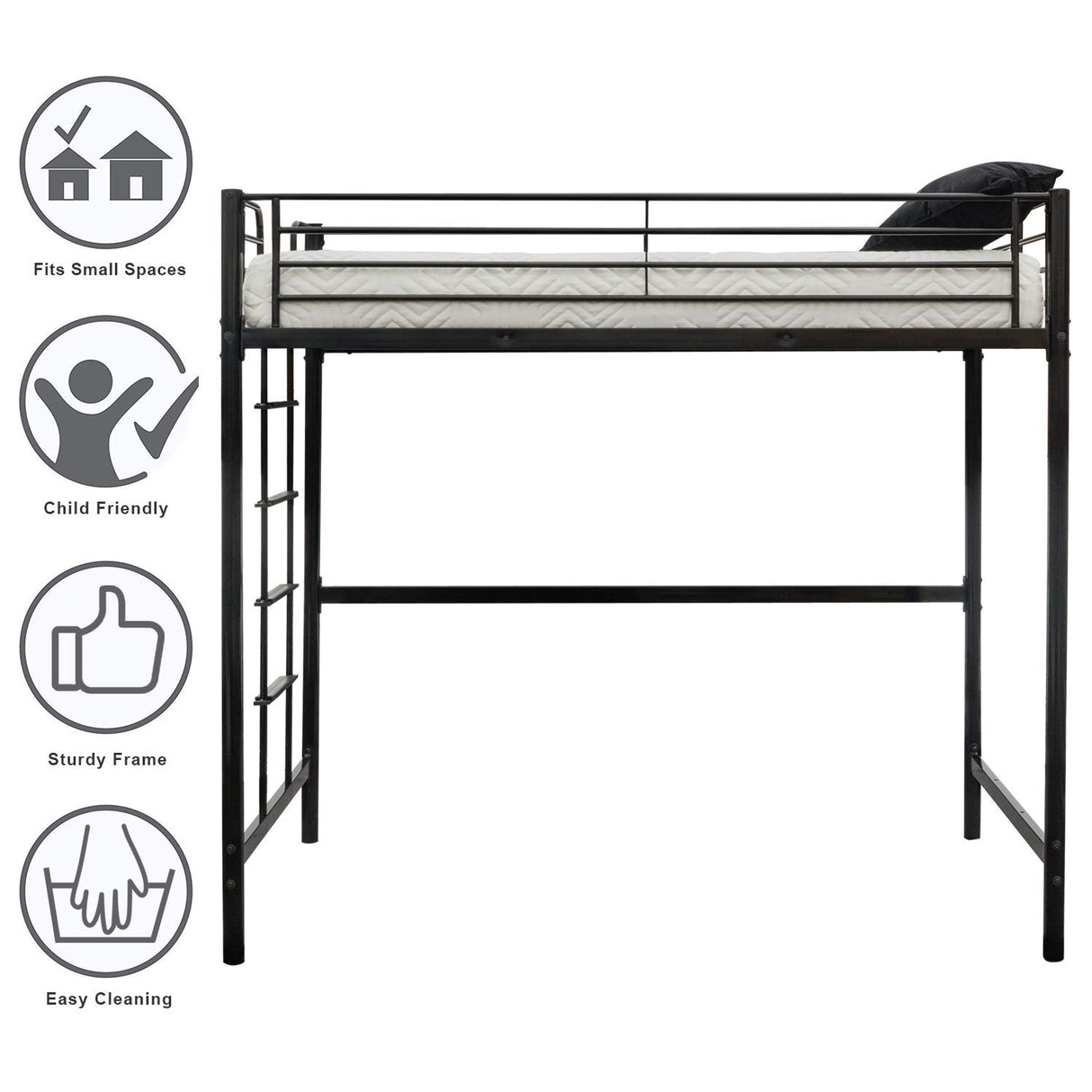 Bonnlo Twin Metal Loft Bed Frame for Kids/Adults/Teens, Space-Saving Design, Black Bonnlo