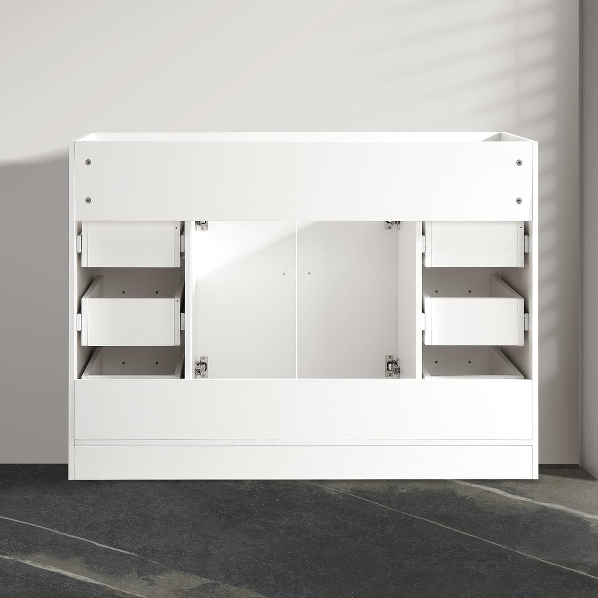 BUPWHEK 48” Bathroom Vanity Cabinet Without Sink, Modern White Bathroom Storage Cabinet with 2 Doors and 6 Drawers BUPWHEK