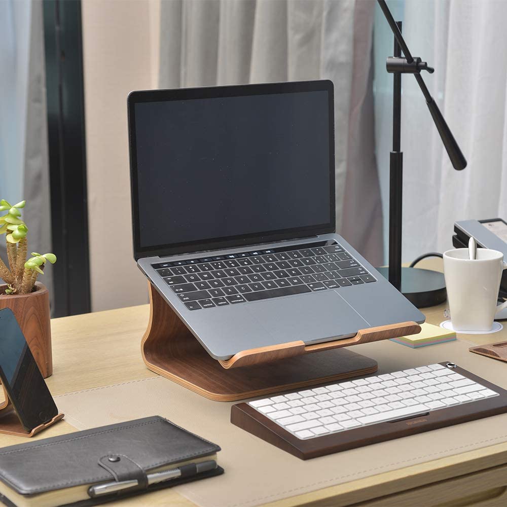 SAMDI Wood Laptop Stand for Desk,Laptop Holder Stand,Wooden Cooling Computer Holder,Suitable for Most laptops Heat Dissipation Shelf (Walnut) SAMDI