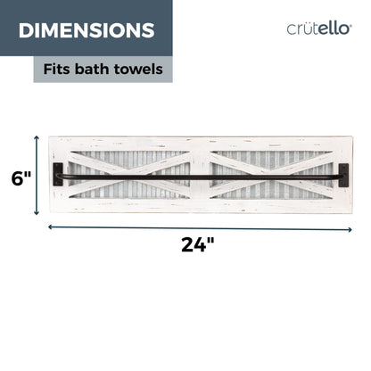 Crutello Rustic Towel Bar with Galvanized Backing for Bathrooms, 24x6 Inches - Wall Mounted Towel Rack White Wood & Black Metal Bar, Farmhouse Decor