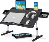 Laptop Desk for Bed, Lap Desks Trays with Double Storage Drawers, Adjustable Premium Leather Laptop Stand with Extra Drawstring Bag, Foldable Lap Table for Eating, Working, Writing and Drawing KLEAR