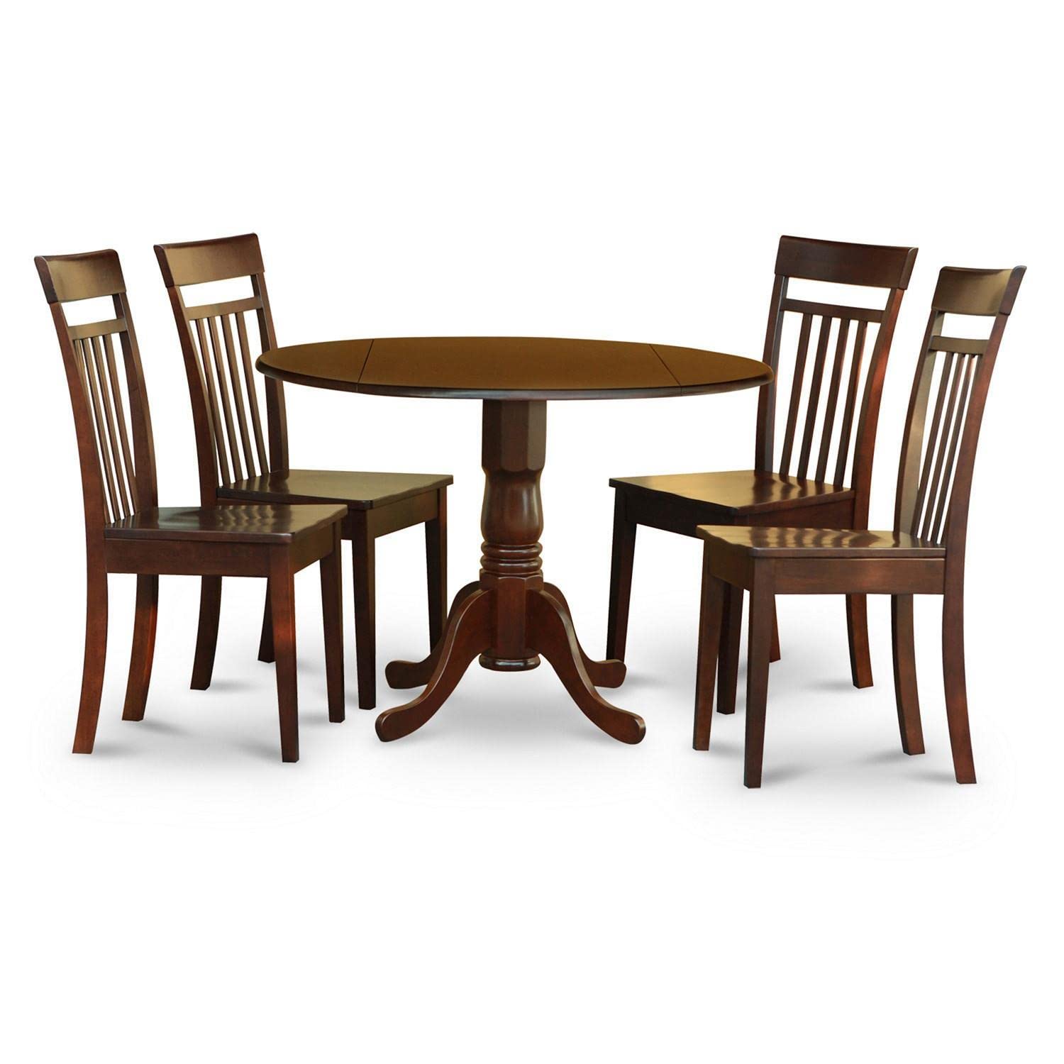 East West Furniture DLCA5-MAH-W Dublin 5 Piece Set Includes a Round Dining Room Table with Dropleaf and 4 Wood Seat Chairs, 42x42 Inch, Mahogany - WoodArtSupply