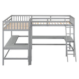 CITYLIGHT Twin Size L-Shaped Loft Bed with Built-in Desks – Grey, Perfect for Kids and Teens CITYLIGHT