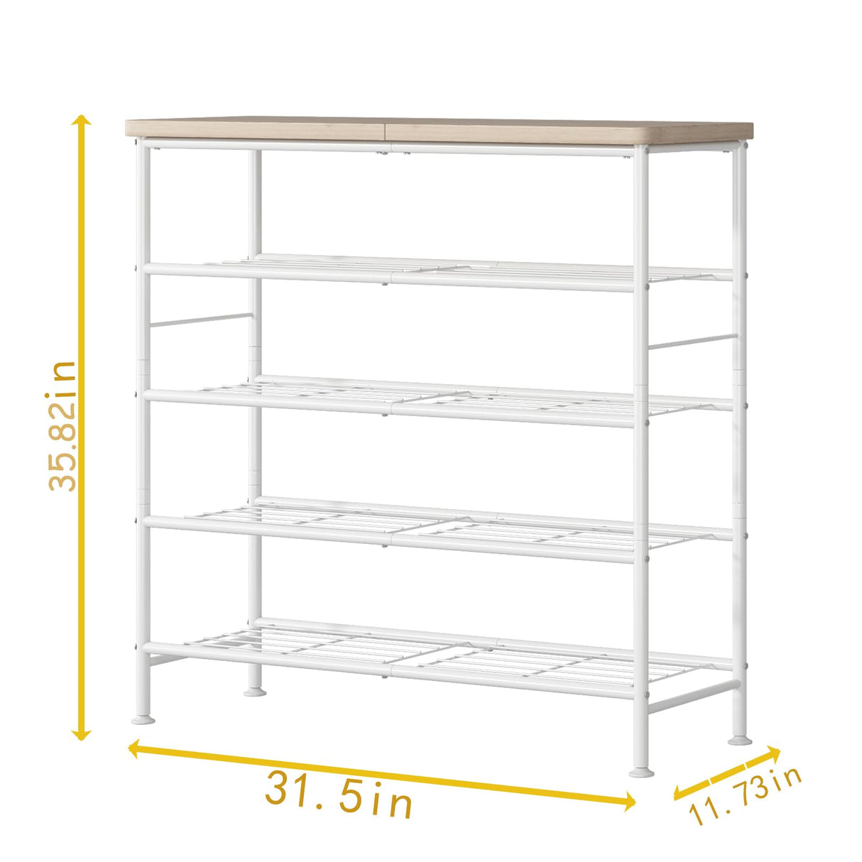 SUOERNUO Shoe Rack Organizer 5 Tier for Closet Entryway Free Standing Metal Storage Shoe Shelf with MDF Top Board，White+Oak SUOERNUO