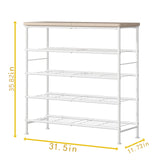 SUOERNUO Shoe Rack Organizer 5 Tier for Closet Entryway Free Standing Metal Storage Shoe Shelf with MDF Top Board，White+Oak SUOERNUO