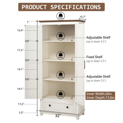 LUXOAK Farmhouse Kitchen Pantry Cabinet, 72" Tall Storage Cabinet with Adjustable Shelves & Barn Doors, Freestanding Kitchen Cupboard for Dining Room, Living Room, Barnwood+White - WoodArtSupply