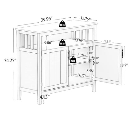 RASOO Buffet Cabinet White Kitchen Sideboard Buffet Storage Server Cupboard Cabinet Console Table with 2 Doors and Adjustable Shelf - WoodArtSupply