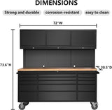 CHETTO 72" Tool Chest Rolling Tool Box 15 Storage Drawers 3 Upper Cabinet Pegboard Large Toolbox with Wheels for Warehouse Basement Home Pantry Garage Black CHETTO C