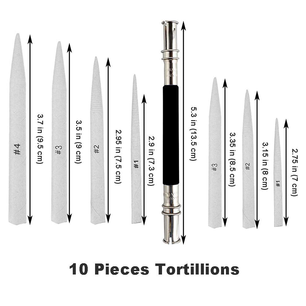 EuTengHao 22 Pieces Blending Stumps and Tortillions Set With 2 Sandpaper Pencil Sharpener, 1 Pencil Extension Tool and 1 Eraser for Student Sketch Drawing Accessories School Supplies EuTengHao
