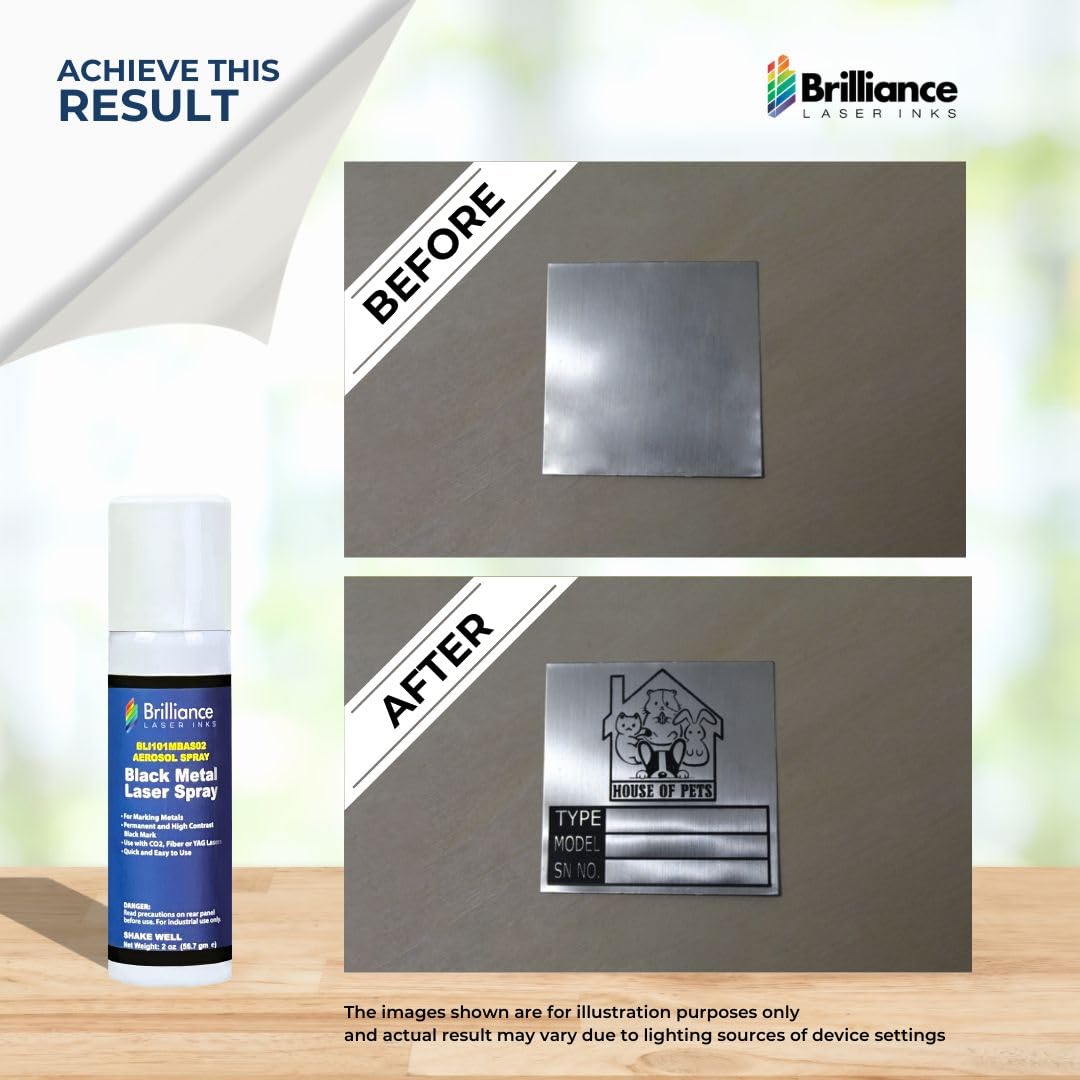 Brilliance Laser Inks 2 Oz Aerosol Black Laser Marking Spray for High Contrast Metal Marks | Permanent and Durable Metals Ink for Fiber, YAG, Diode, and CO2 Laser Engraver BRILLIANCE LASER INKS