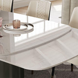 POVISON Dining Table, Extendable Dining Room Table for 6 to 10, 93.7" Hobart Modern Dining Table， White Rectangular Glossy Sintered Stone Tabletop for Dining Room, Gray Carbon Steel Leg(Table Only) POVISON