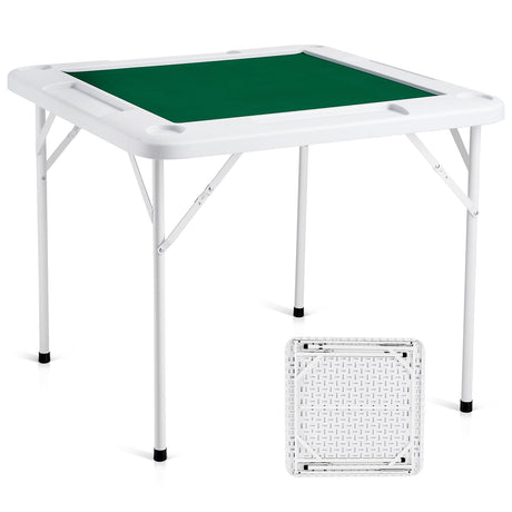 VEVOR Mahjong Table, 4 Player Folding Domino Table with Wear-Resistant Green Tabletop, Portable Square Card Table with 4 Cup Holders & 4 Chip Trays for Mahjong Poker Puzzles, 35.4 x 35.4-inch VEVOR
