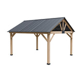 Yardsight Wood Gazebo 11' x 13', Hardtop Wooden Cedar Gazebo with Galvanized Steel Roof, Permanent Outdoor Pavilion for Garden, Patio, Deck, Backyard, Lawn. Yardsight