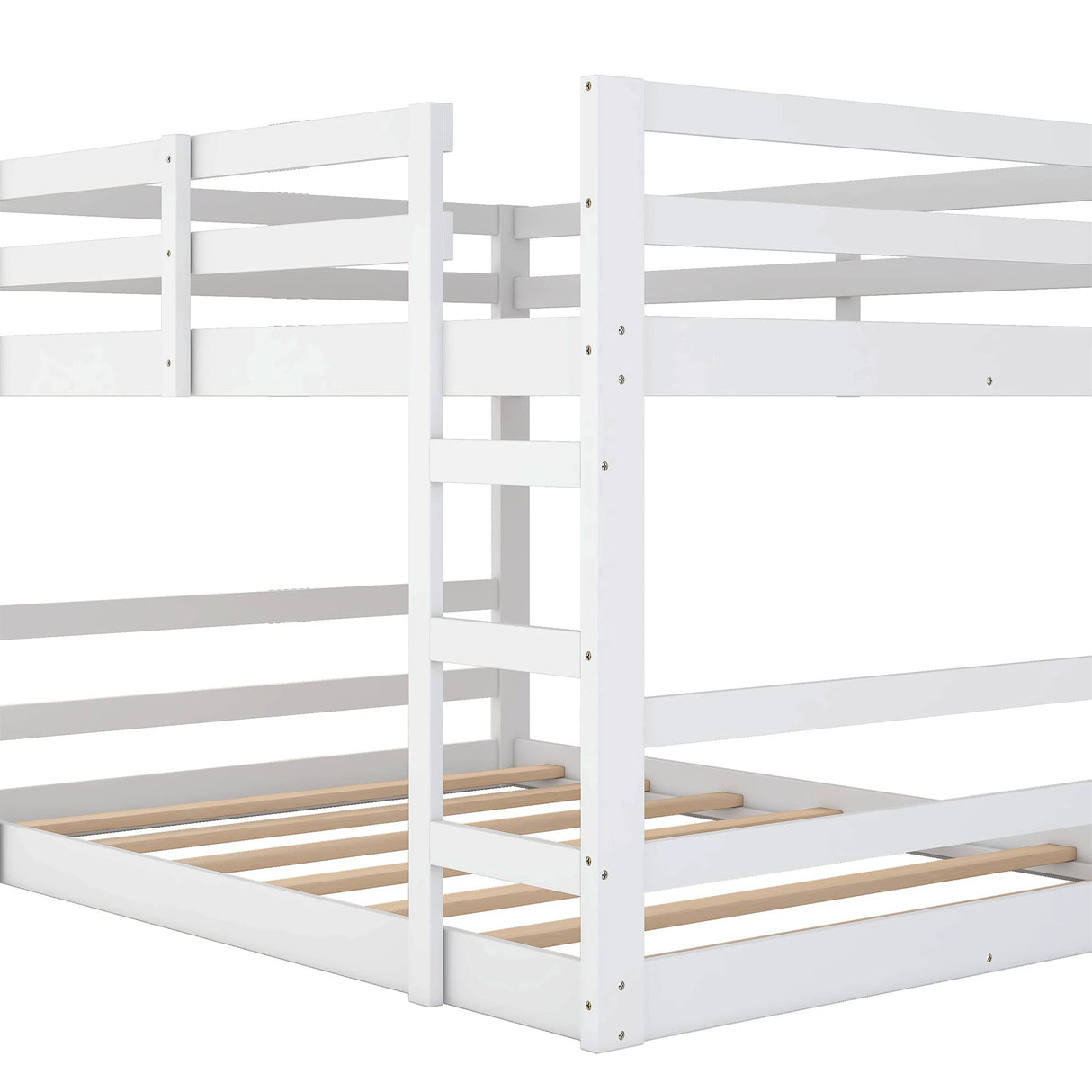Harper & Bright Designs Full Over Full Low Bunk Bed with Headboard and Footboard, Solid Wood Floor Bunk Bed with Ladder, for Toddlers Kids Boys Girls - White Harper & Bright Designs