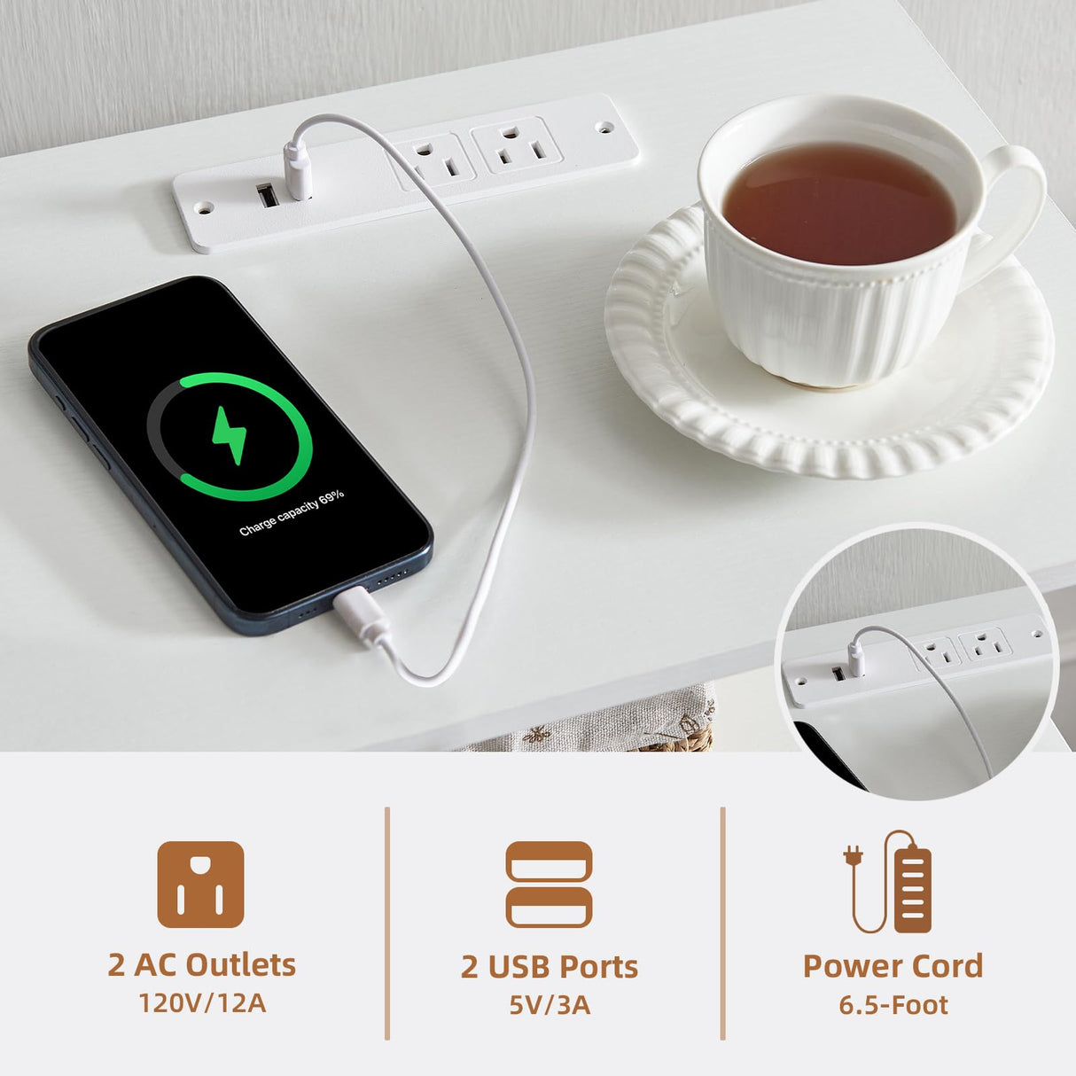 Somdot White Nightstand with Charging Station and LED Light for Bedroom, Tall 4 Drawers Dresser with Fabric Bins for Bedside Kids Dorm Room Closet Laundry Entryway, White Leather Somdot