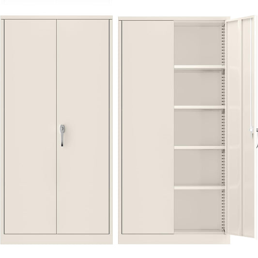 Superday 72" Lockable Steel Storage Cabinet, Locking Metal Storage Cabinets, Tall Putty Cabinet with 2 Doors and 4 Adjustable Shelves for Garage, Home Office, Classroom, Pantry, File, Easy As - WoodArtSupply