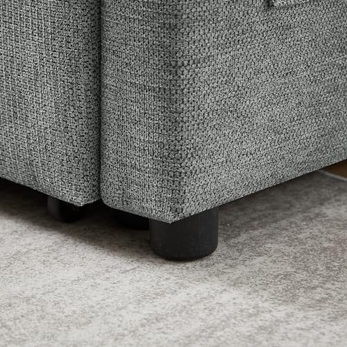 HKHUASEN Small Love Seat Sofa Bed, 3 in 1 Convertible Sleeper Futon with Reclining Backrest and Pillows, Modern Fabric Furniture for Living Room, Grey HKHUASEN