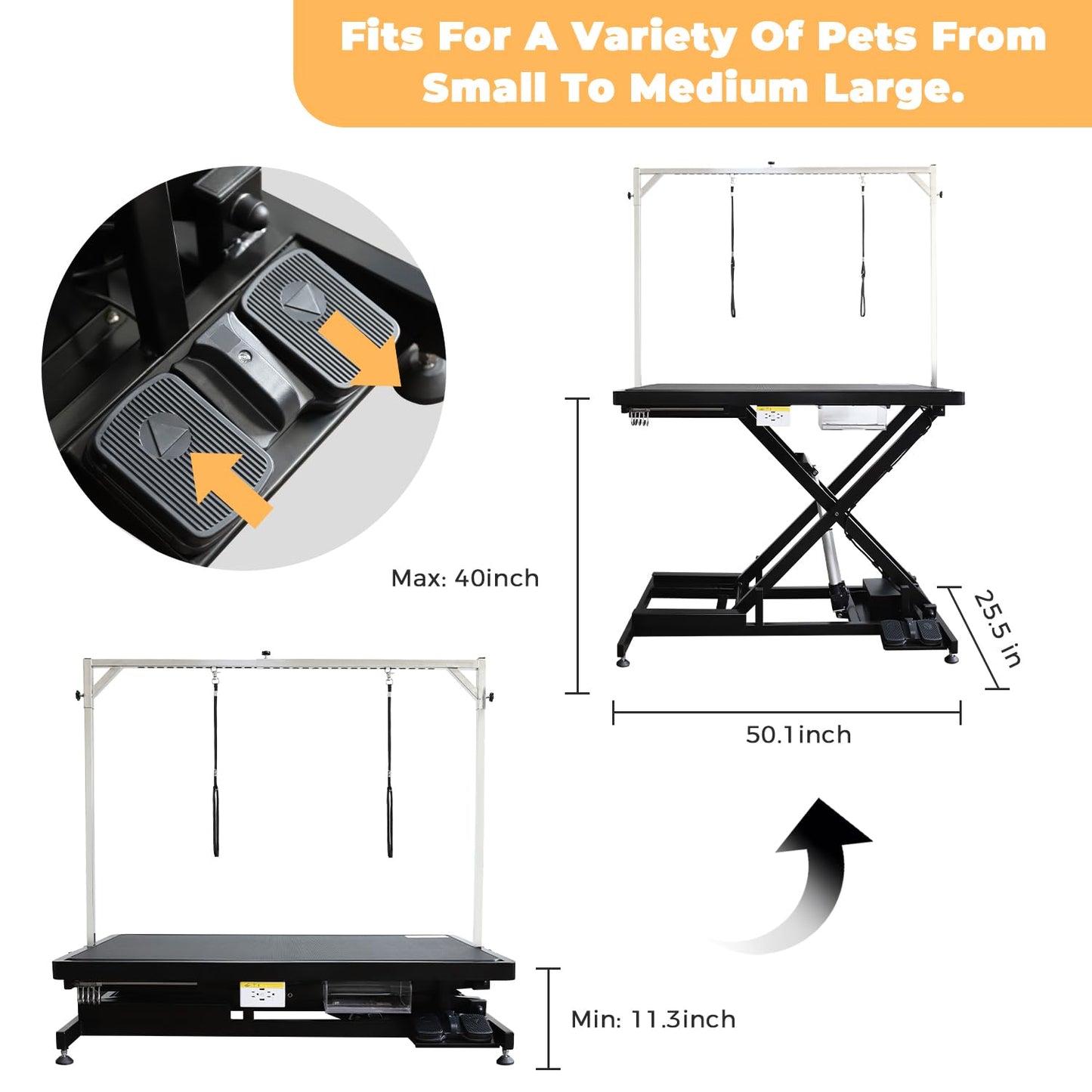 UDSONFY Electric Pet Dog Grooming Table, 50" Heavy Duty Grooming Table Professional X-Lift for Large Dogs Adjustable Height: 11.3"-40" Non-slip, AC Outlets, Storage Tray, 2 Nooses, Black - WoodArtSupply