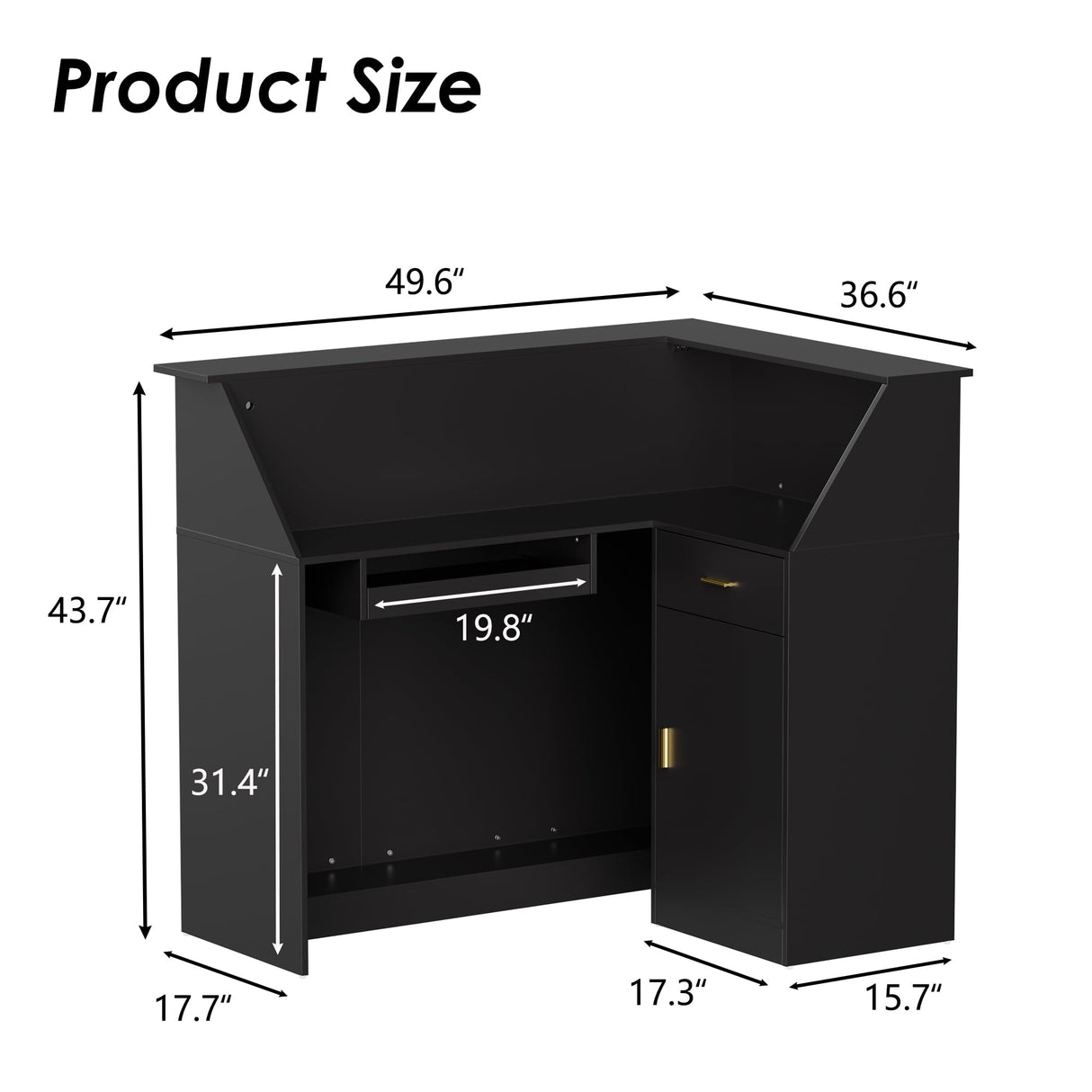 PAKASEPT Reception Desk with LED Lights, L-Shaped Modern Front Desk with Glass Display Shelf, Reception Counter Table for Lobbies, Salons, Retail, Home Offices (Black) PAKASEPT