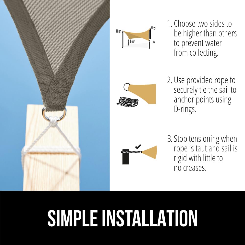 GORILLA GRIP Heavy Duty Sun Shade, UV Protection Fade Tear and Rust Resistant Rectangle Sunshade Canopy, Curved Edges Blocks Sunlight, Breathable Sail, Outdoor Patio, Lawn Garden, 8x10 FT Gray Gorilla Grip