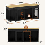 PIAOMTIEE 86.6" Large Double Dog Crate Furniture, XXL Wooden Dog Crate Kennel Furniture with Divider and 4 Drawers, Dog Crates Furniture for 2 Large Dogs Indoor, Black PIAOMTIEE