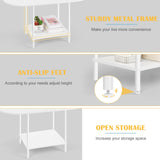 OYEAL White Coffee Table for Living Room, Small Oval Coffee Table with Storage and Wood Tabletop, Mid Century Round Center Table for Small Space, Home Office OYEAL