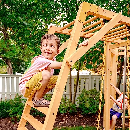 Avenlur Hawthorn 9-in-1 Outdoor Activity Center | Swing, Rock Wall, Monkey Bars | Ages 3-11 | Pine Wood Construction | Climbing Rope, Net Wall | Strength, Coordination, and Imagination-Boosting Fun Avenlur