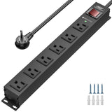 CRST 6 Outlet Heavy Duty Power Strip with Switch, 15A/1875W Metal Mountable Power Strip Surge Protector 2100Joules, Wide Spaced Power Bar for Garage Worshop Home School, 6 FT Cord CRST