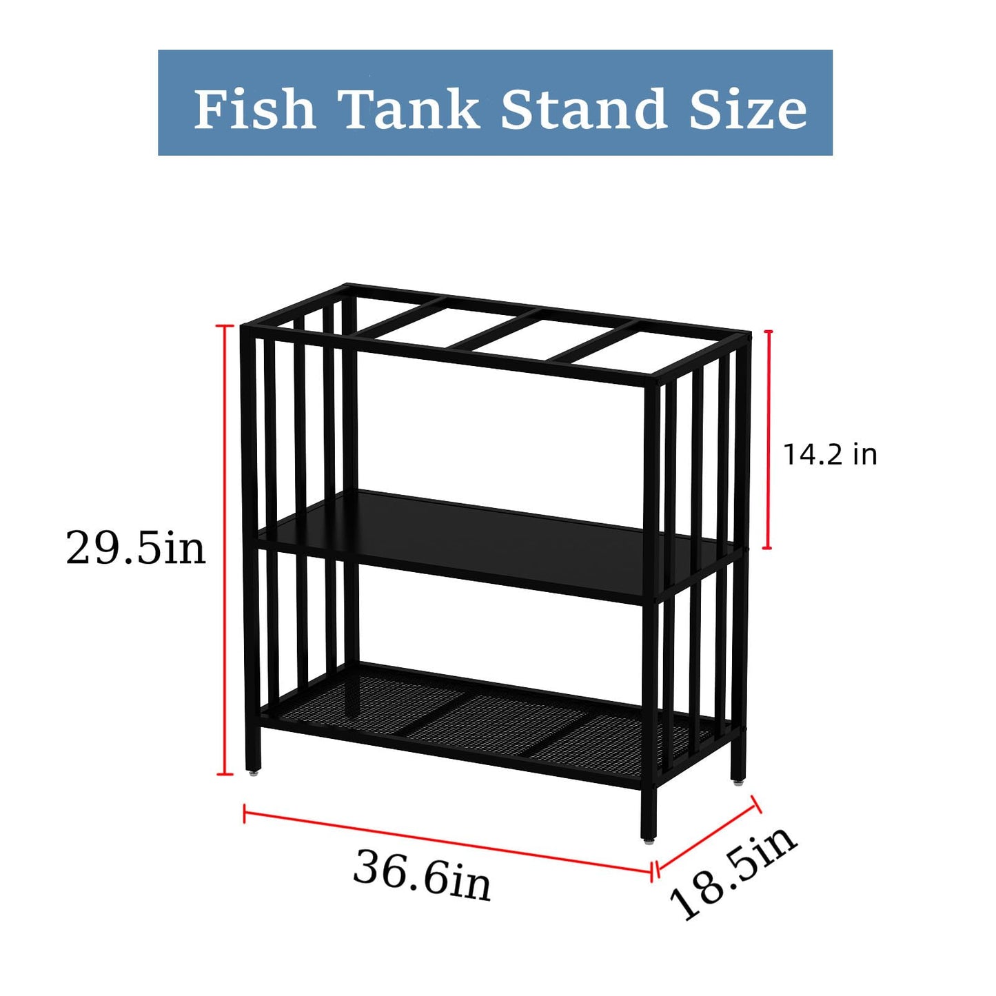 WOULHOMY Fish Tank Stand with Metal Shelves, 40 Gallon Aquarium Stand Heavy Duty Turtle Tank Terrariums Tank Breeder Reptile Tank Stand for Home Office, 36.6” x 18.5” x 29.5” (Black) - WoodArtSupply