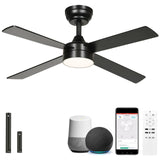 YITAHOME 48 Inch Black Ceiling Fan with Lights and Remote,4 Blades, App Control, Modern Smart Ceiling Fan Compatible with Alexa for Indoor, Reversible Quiet Motor, Memory Function YITAHOME