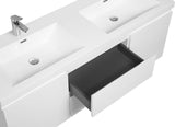 60" Floating Bathroom Vanity with Sink, Modern Wall-Mounted Bathroom Storage Vanity Cabinet with Double Resin Top Basin and Two Soft Close Drawers, Glossy White Wekuku