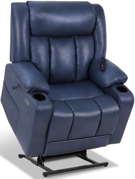 EONIX Dual Motor Oversized Power Lift Recliner Chair for Elderly, 400lbs Heavy Duty Faux Leather Recliner with Massage and Heat, Big and Tall Lay Flat Lift Chair with Cup Holders, SLRY006, Navy Blue EONIX