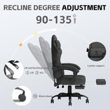 PZDO Gaming Chair, Gaming Chairs for Adults with Footrest, Lumbar Support, Fabric Computer Office Chair, High Back PC Chair Ergonomic Gamer Chair with Wide Cushion, Recliner, 300LBS, Teens, Black PZDO