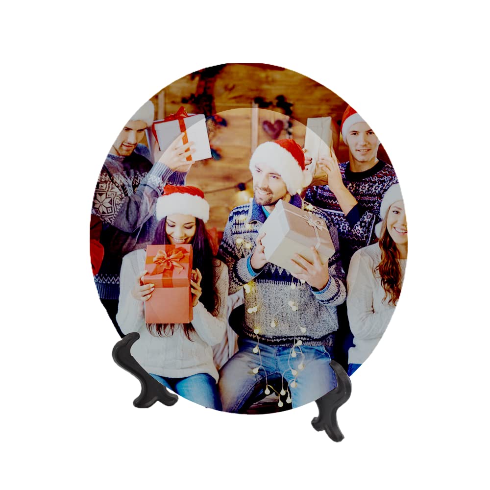 MR.R Set of 2 Sublimation Blanks White Ceramic Moon Plate with Stand,Porcelain Plates, 8 inch Round Dessert or Salad Plate, Lead-Free, Safe in Microwave, Oven, and Freezer MR.R