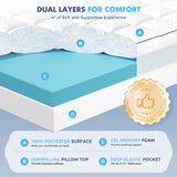 PAYHUIN Dual Layer 4 Inch Memory Foam Mattress Topper King Size, 2 Inch Cooling Gel Memory Foam and 2 Inch Pillow Top Mattress Pad Cover for Back Pain, Deep Elastic Pocket, Medium Support, White PAYHUIN