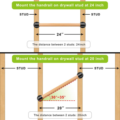 SELEWARE 26 Inch Wood Handrail Stair Handrail Drywall or Concrete Mount Handrail w/Sturdy Metal Base, Barrier-Free Staircase Grab Bar for Elderly, 1.3 Inch Round SELEWARE