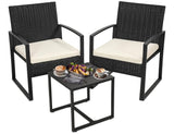 Murago 3 Pieces Wicker Patio Bistro Sets, Rattan Conversation Set with Coffee Table, for Balcony, Porch, Garden, Yard, Poolside, Black Frame with Beige Cushion Murago