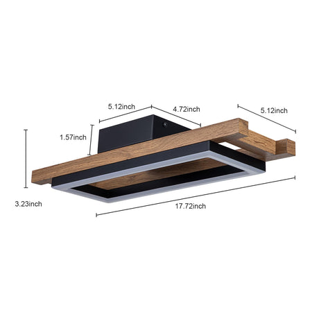 Lingkai LED Modern Ceiling Lights Wooden Square Rectangular Lamp Fixture Wood, 17.3in 12w Modern Kitchen Ceiling Lighting Fixtures 3000K for Island Bedroom Living Room Hallways Lingkai